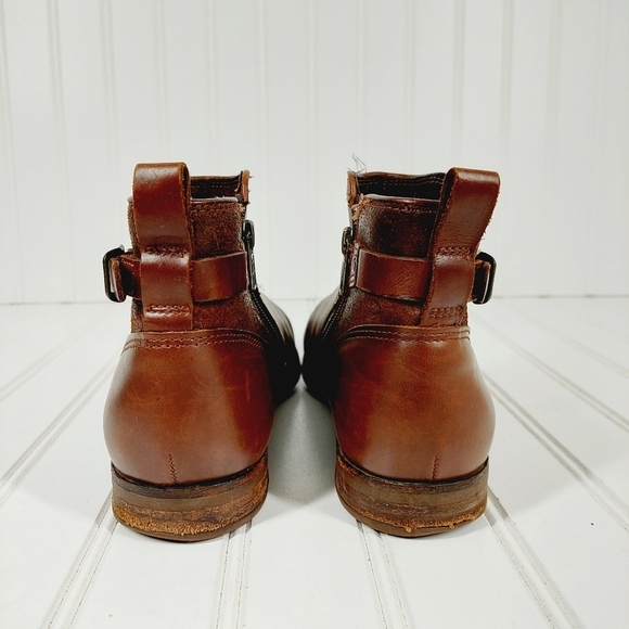 UGG Brown Leather Slip On Buckle Detail Side Zipper Ankle Riding Booties I205 - Picture 6 of 13